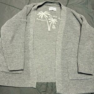 The Beach People Grey Embroidered Cardigan Sweater Women's Size Medium/Large
